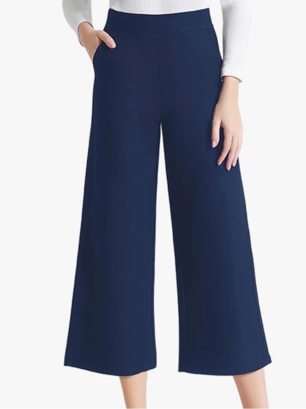Navy Wide-Leg Cropped Pants